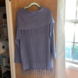 Mountain Pass Blue Fold- Over fringe sweater- NWT